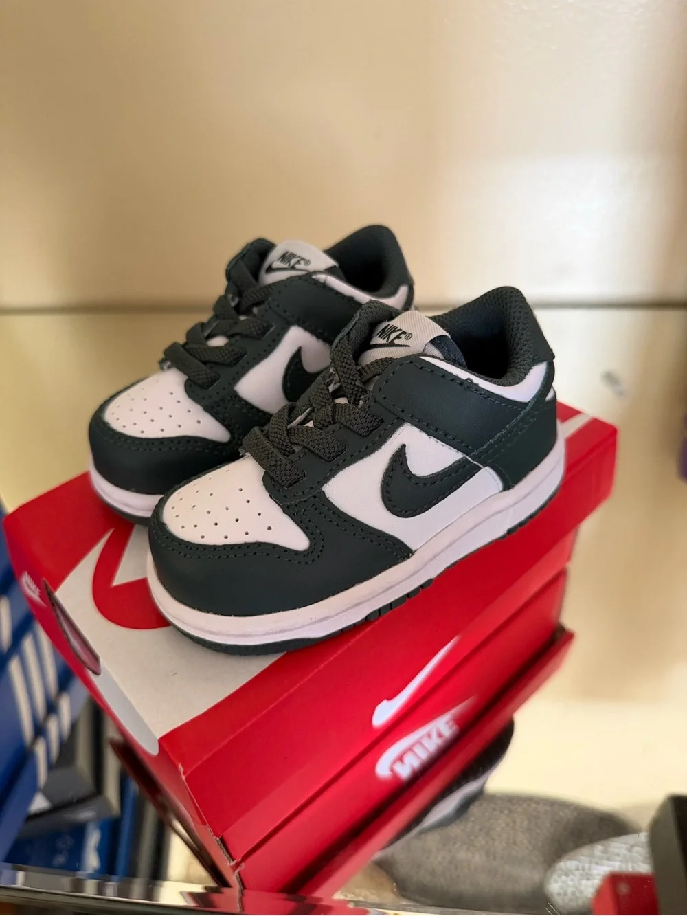 Nike Kids Low-Top Sneakers in Dark Green and White
